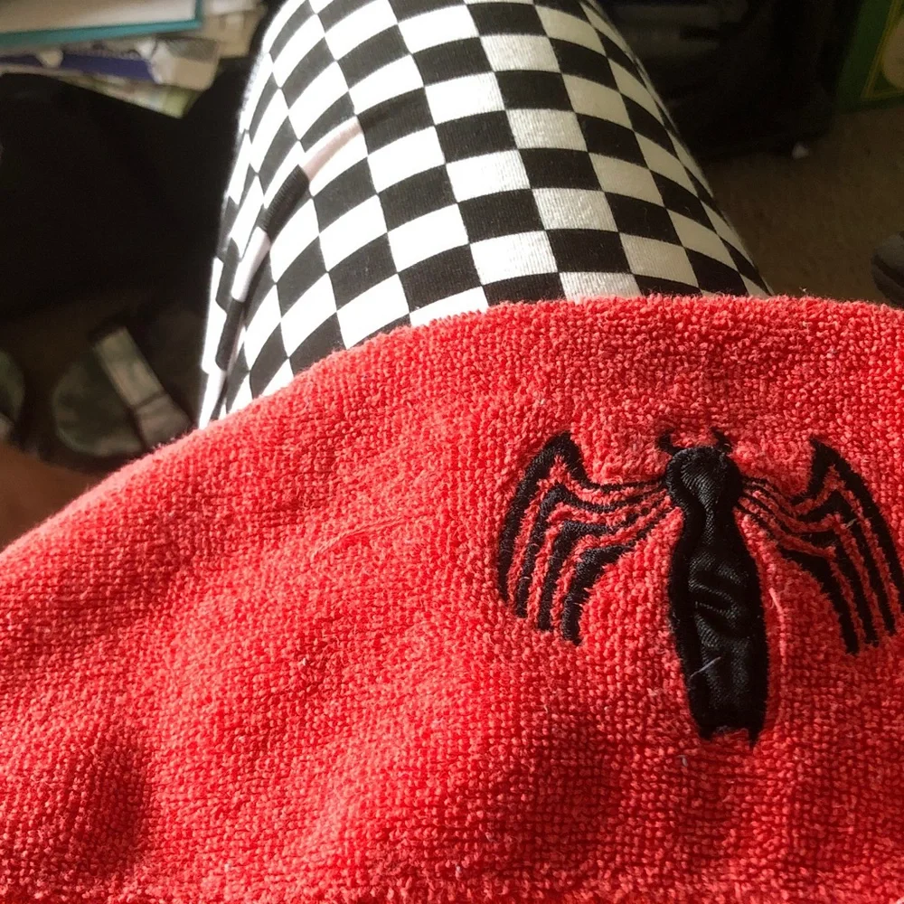Red wash cloth with Black Embroidered Bat Motif